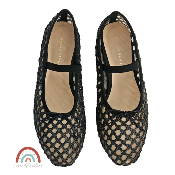 New! Loeffler Randall Leonie Black Crochet Woven Raffia Leather Ballet Flat - Picture 10 of 16